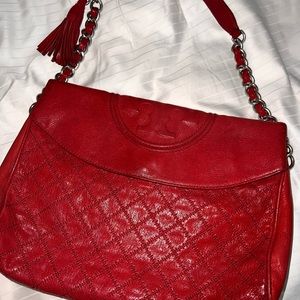 Tory burch Fleming leather foldover hobo
